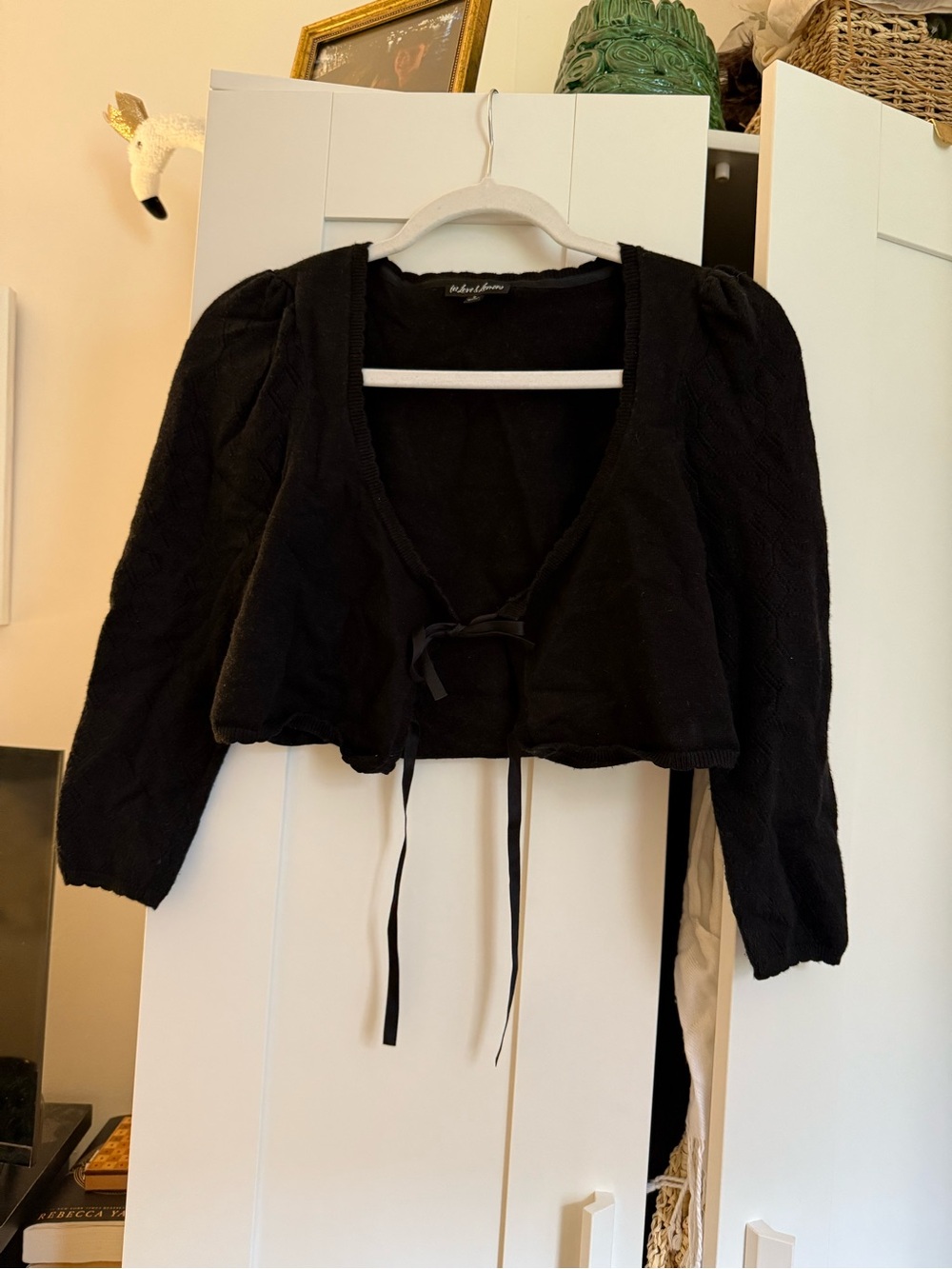 For Love & Lemons Black Tie-Front Cropped Cardigan
